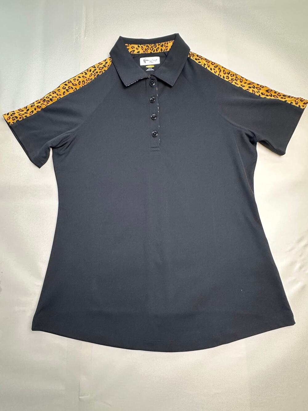 Greg Norman Women S Black Leopard Print Play Dry Golf Polo Shirt